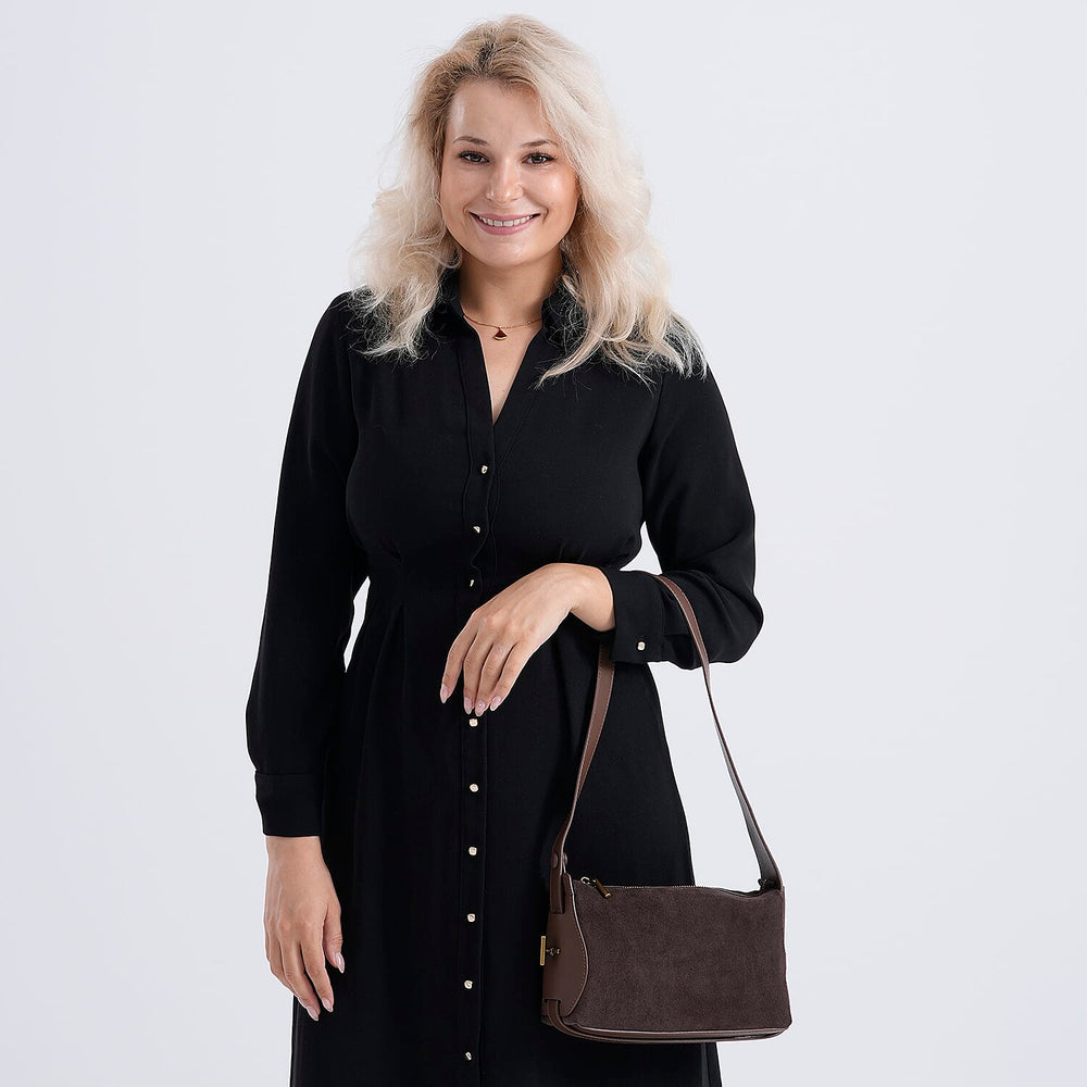 Genuine Leather Shoulder Bag - Chocolate