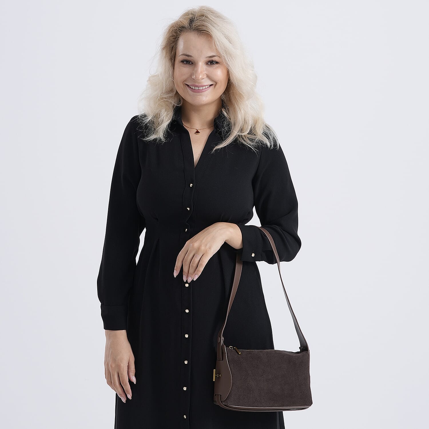 Genuine Leather Shoulder Bag - Chocolate