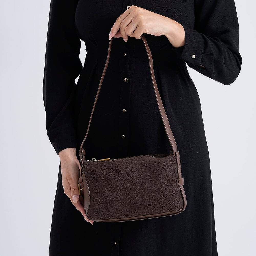 Genuine Leather Shoulder Bag - Chocolate