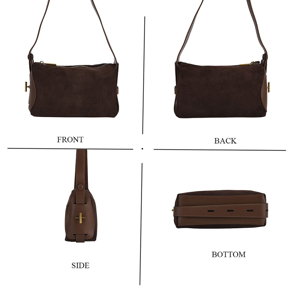 Genuine Leather Shoulder Bag - Chocolate