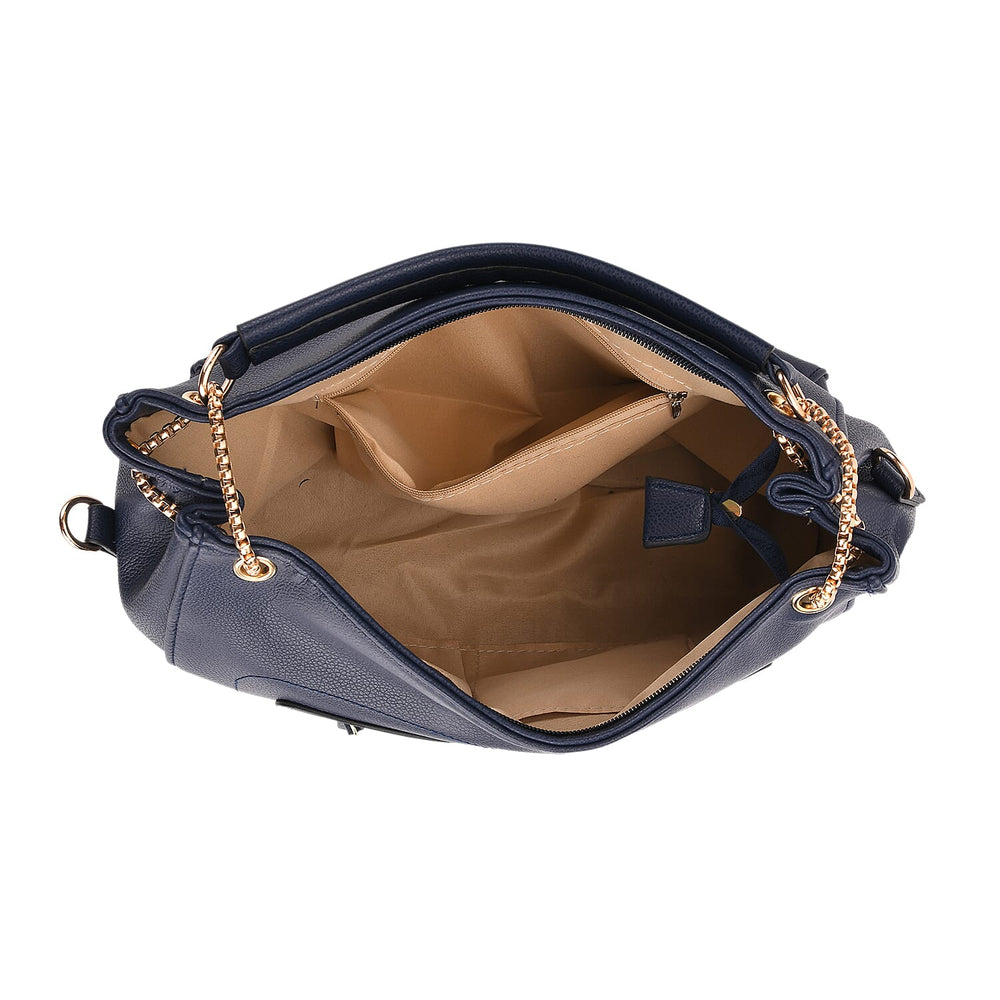 Satchel Handbag with Detachable Shoulder Strap - Dark Blue