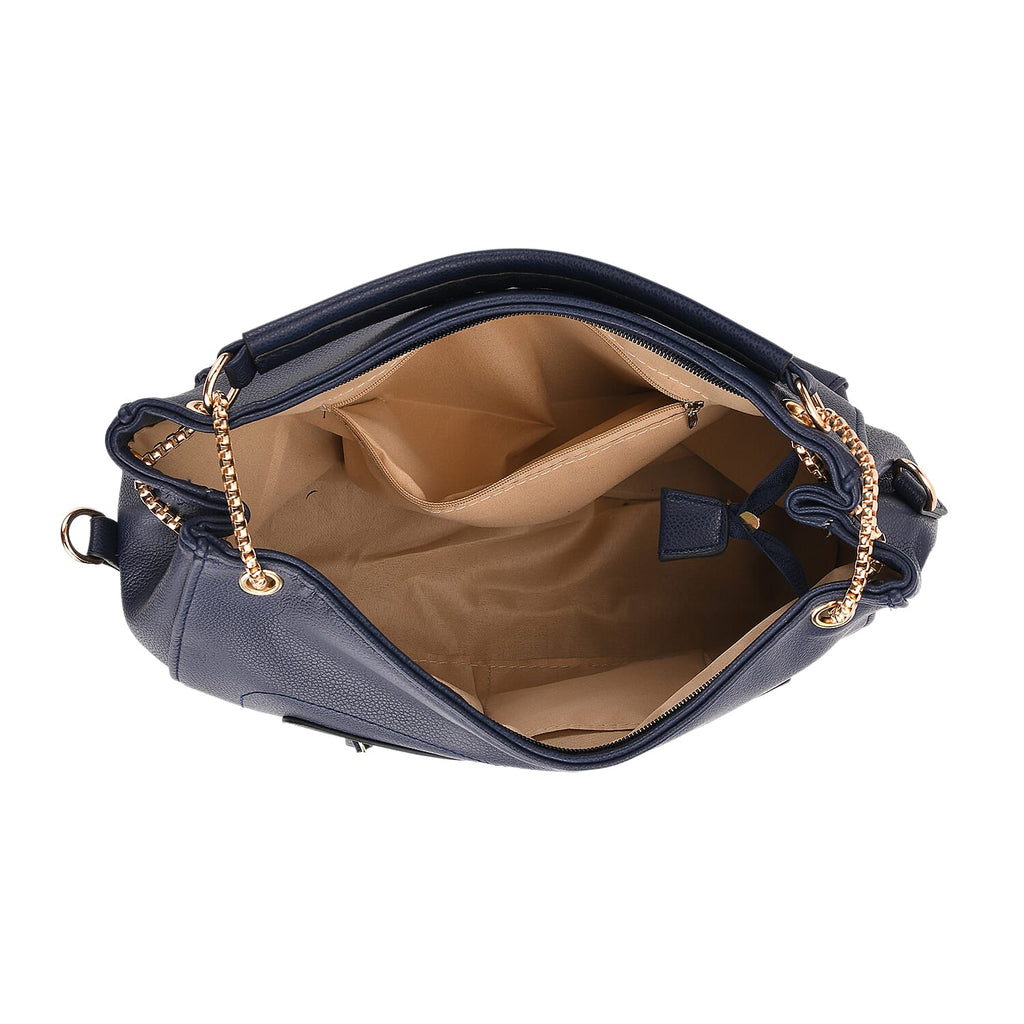 Satchel Handbag with Detachable Shoulder Strap - Dark Blue