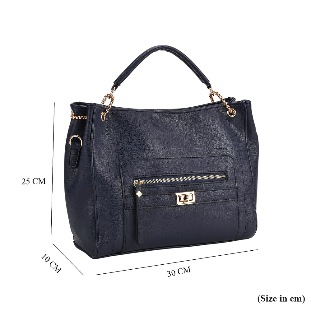 Satchel Handbag with Detachable Shoulder Strap - Dark Blue