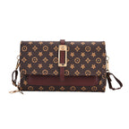 Designer Inspired - - Flower Pattern Crossbody Bag - Dark Brown