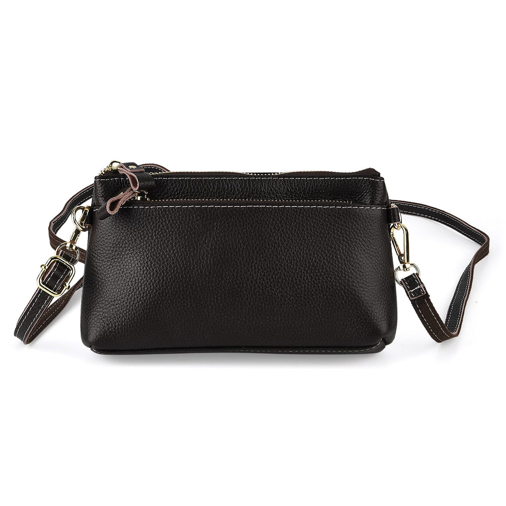 BAG OFFER OF MONTH - 100% Exquisite Genuine Leather Premium Crossbody Bag 3-in-1 Clutch - Wristlet- Dark Coffee