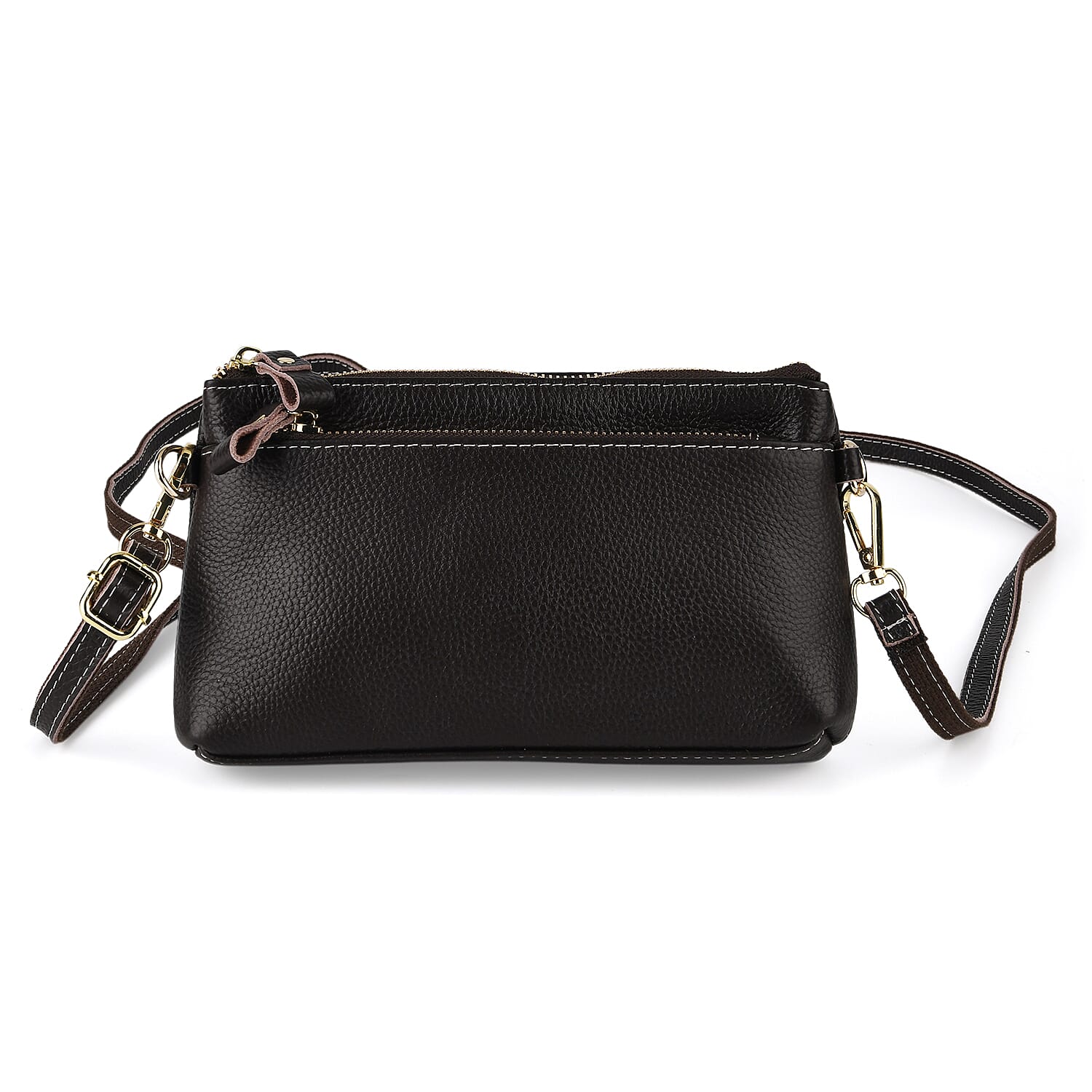 BAG OFFER OF MONTH - 100% Exquisite Genuine Leather Premium Crossbody Bag 3-in-1 Clutch - Wristlet- Dark Coffee