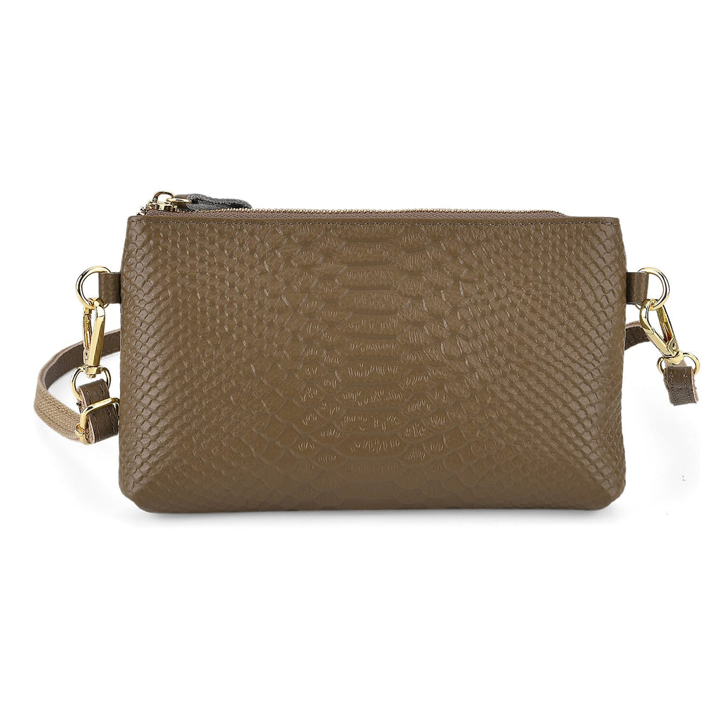 Genuine Leather Sling Bag with Detachable Strap (140 cm) - Dark Khaki