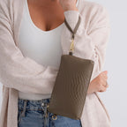Genuine Leather Sling Bag with Detachable Strap (140 cm) - Dark Khaki