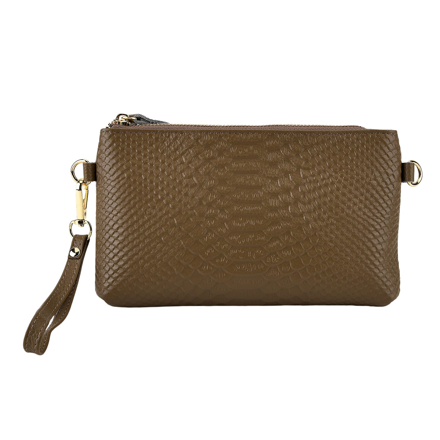 Genuine Leather Sling Bag with Detachable Strap (140 cm) - Dark Khaki
