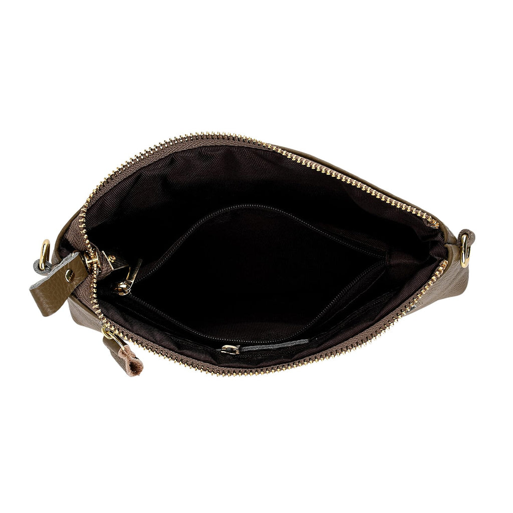 Genuine Leather Sling Bag with Detachable Strap (140 cm) - Dark Khaki