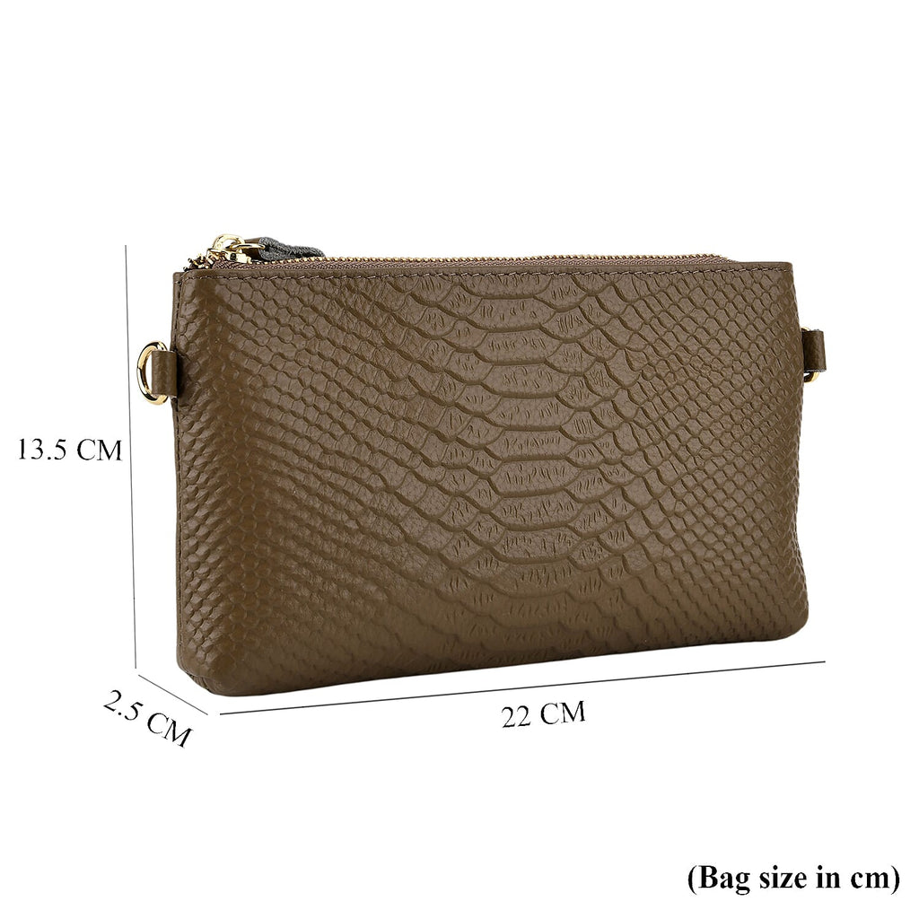 Genuine Leather Sling Bag with Detachable Strap (140 cm) - Dark Khaki