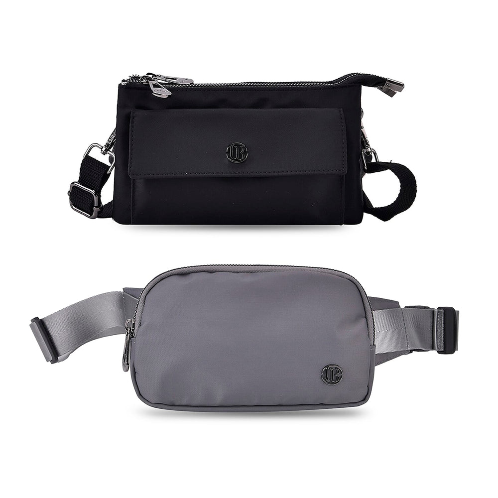 Set of 2 - Crossbody - Waist Bag - Dark Grey - Black