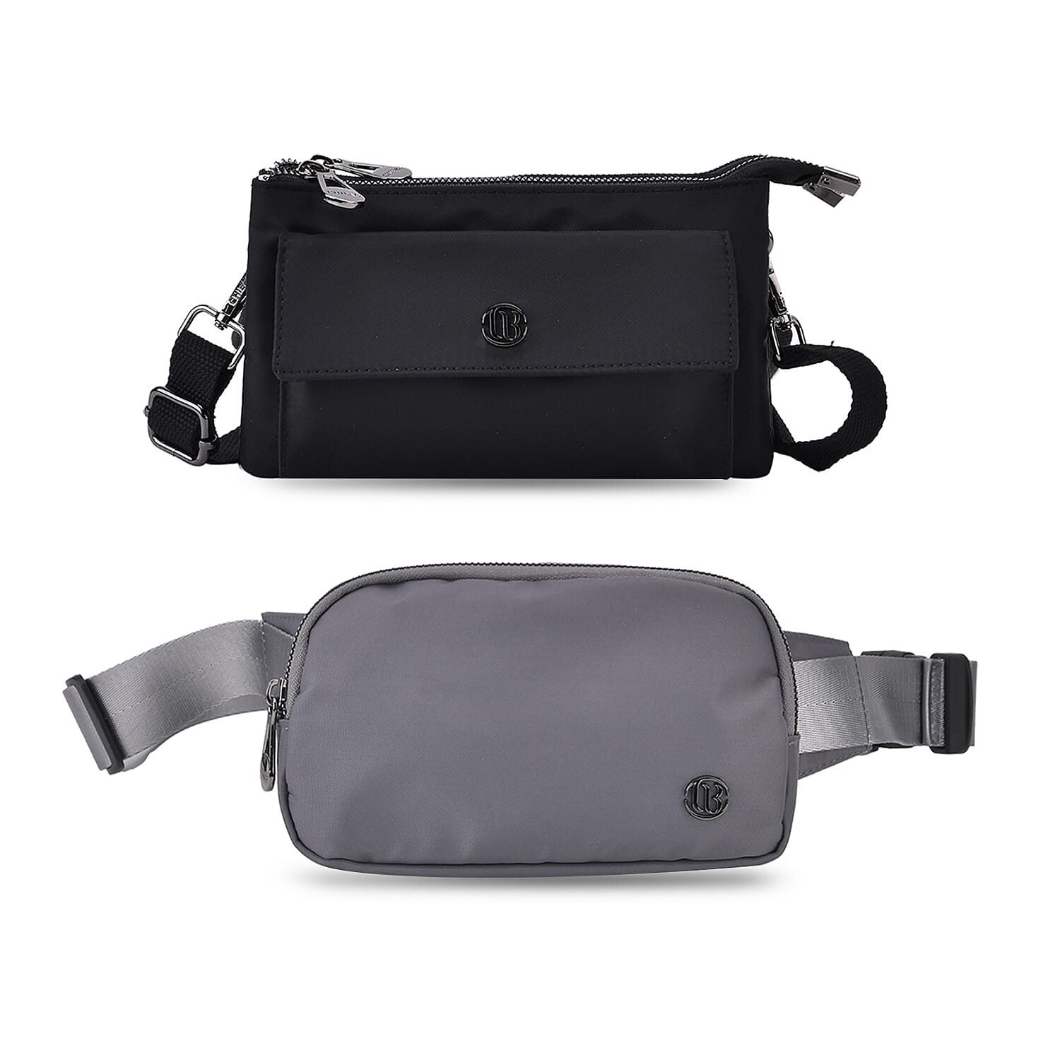 Set of 2 - Crossbody - Waist Bag - Dark Grey - Black