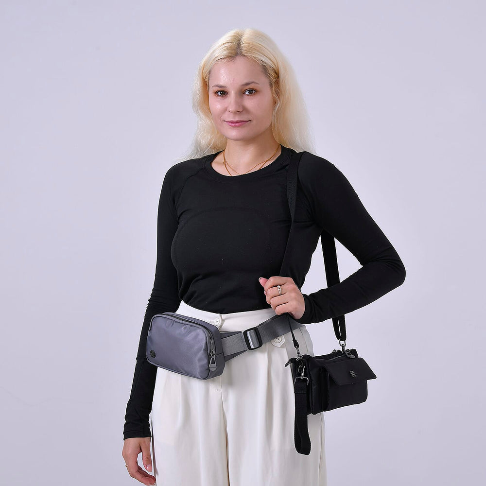 Set of 2 - Crossbody - Waist Bag - Dark Grey - Black