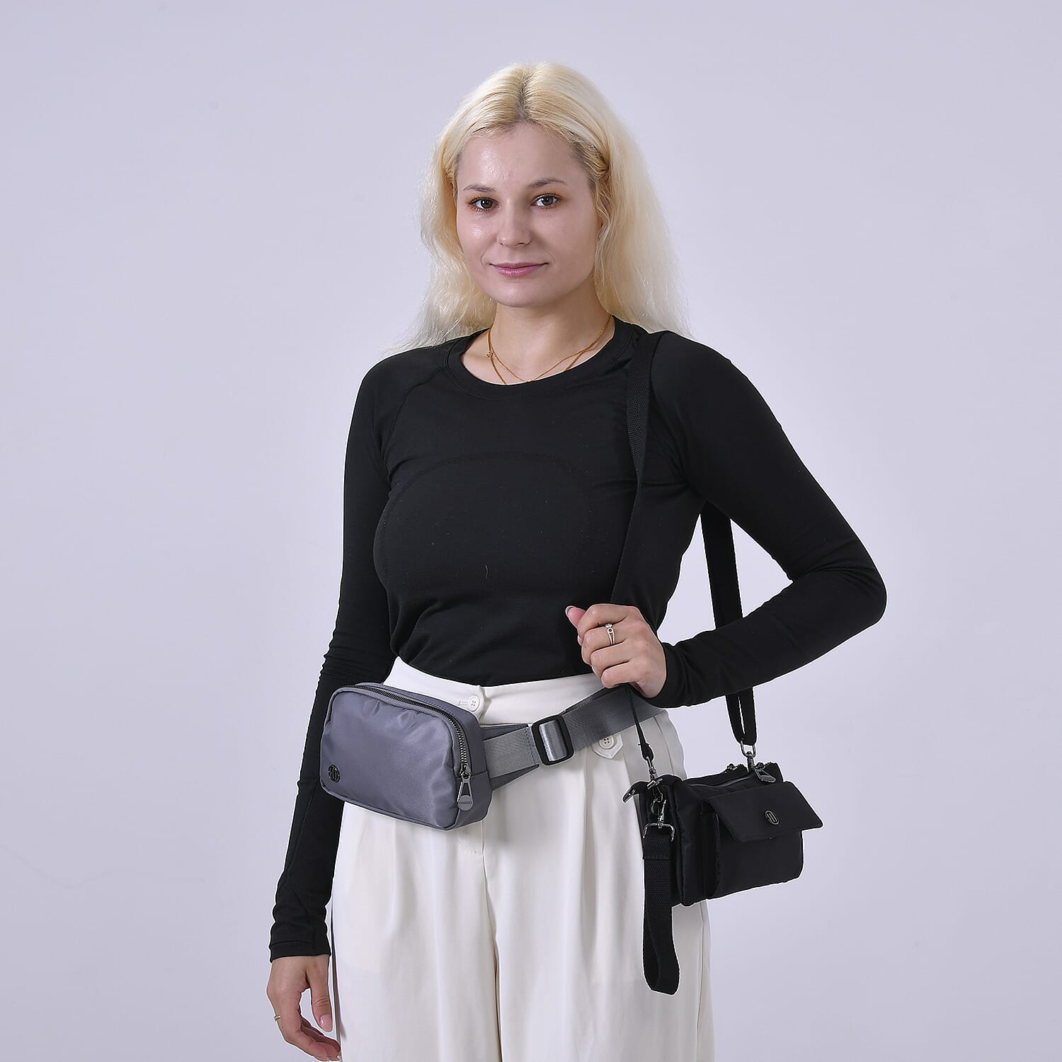 Set of 2 - Crossbody - Waist Bag - Dark Grey - Black