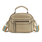 Structured Crossbody Bag with Patterned Strap - Gold