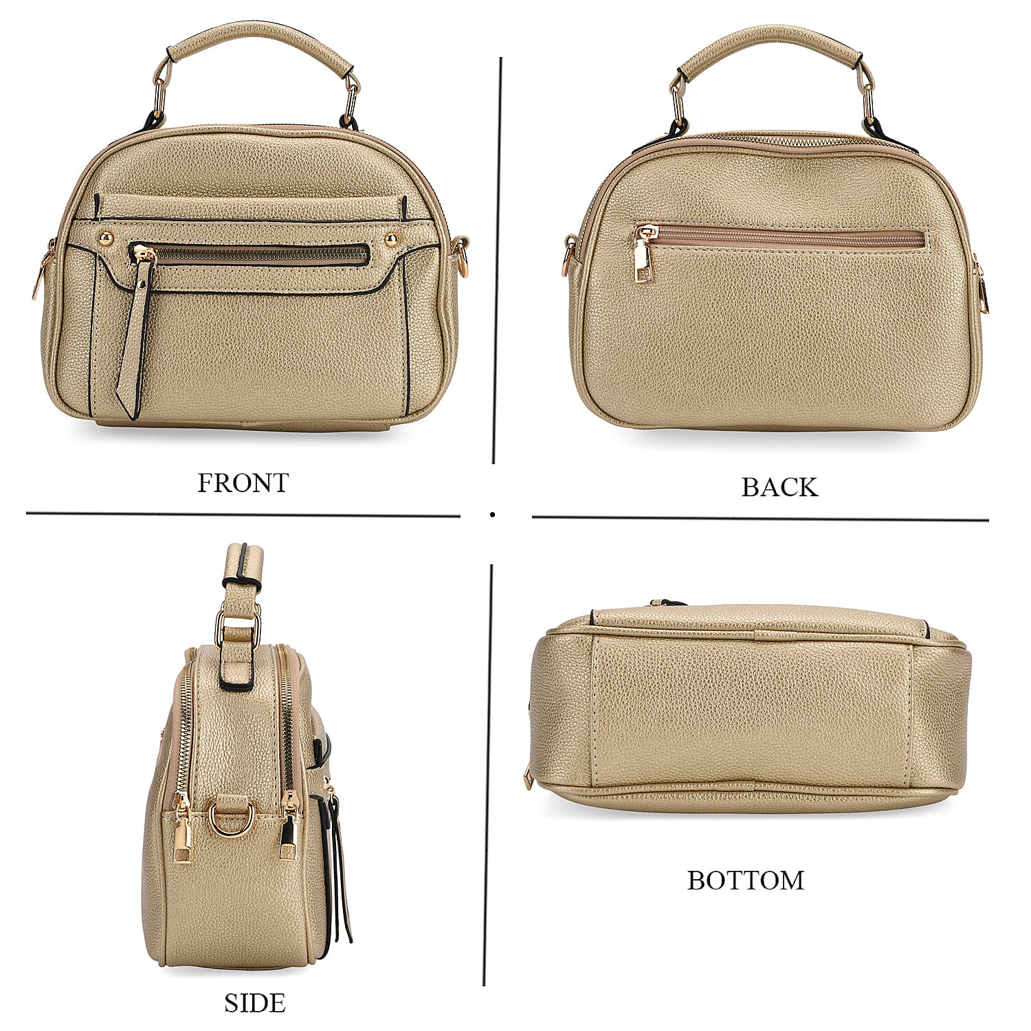 Structured Crossbody Bag with Patterned Strap - Gold