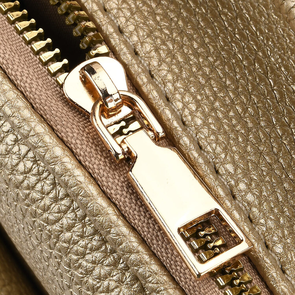 Structured Crossbody Bag with Patterned Strap - Gold