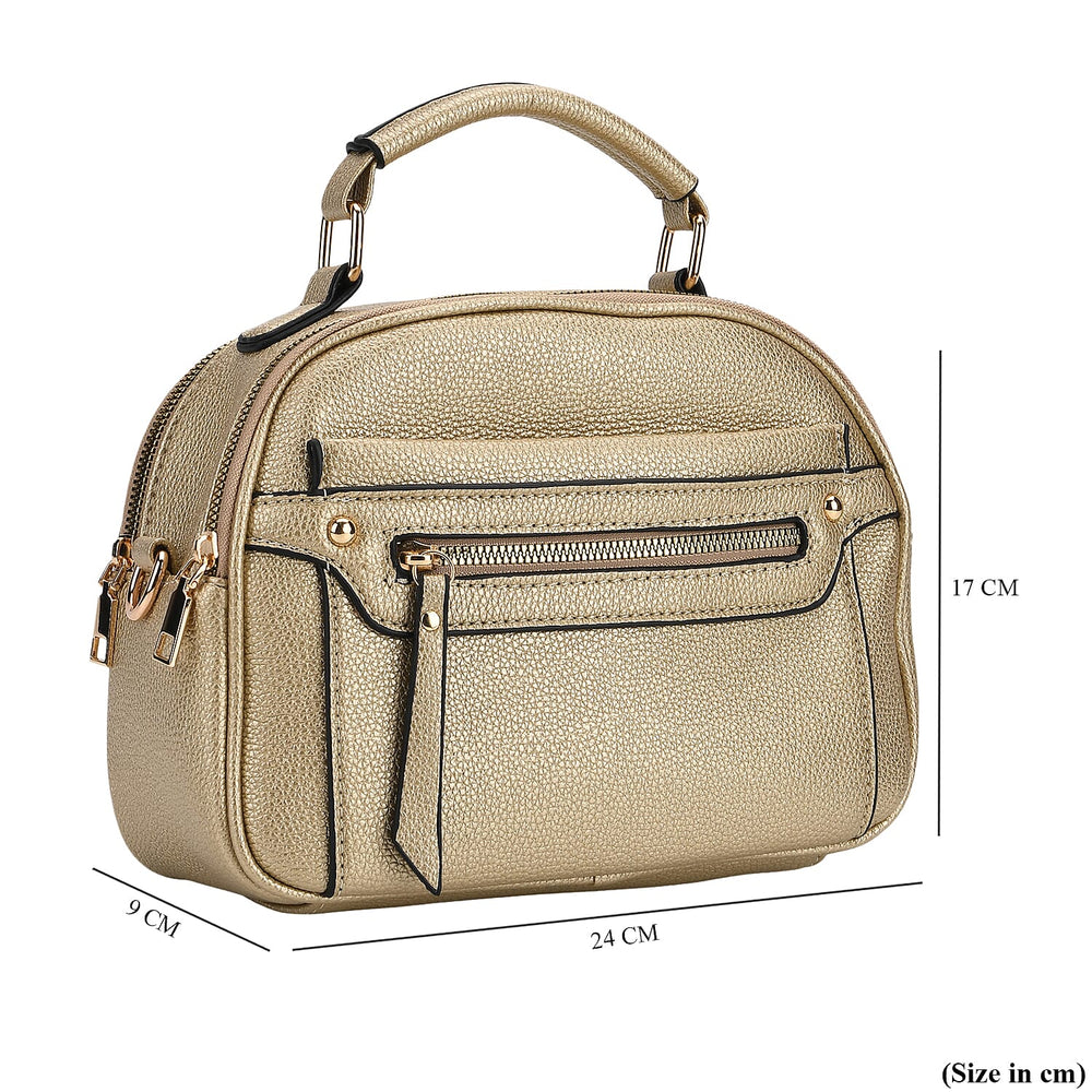 Structured Crossbody Bag with Patterned Strap - Gold