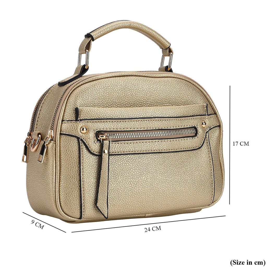 Structured Crossbody Bag with Patterned Strap - Gold