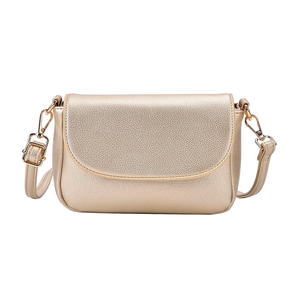 Elegant Metallic Gold Flap Crossbody Bag with Adjustable Strap