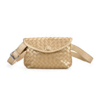 Woven Pattern Crossbody Bag with Flap Closure - Gold