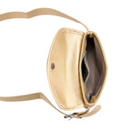 Woven Pattern Crossbody Bag with Flap Closure - Gold