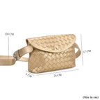 Woven Pattern Crossbody Bag with Flap Closure - Gold