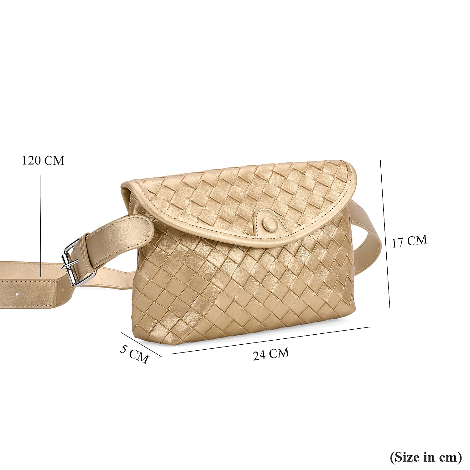 Woven Pattern Crossbody Bag with Flap Closure - Gold