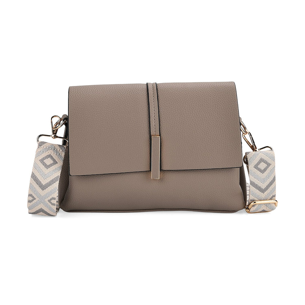 Artisan Sling Bag with Geometric Pattern Strap - Light Brown