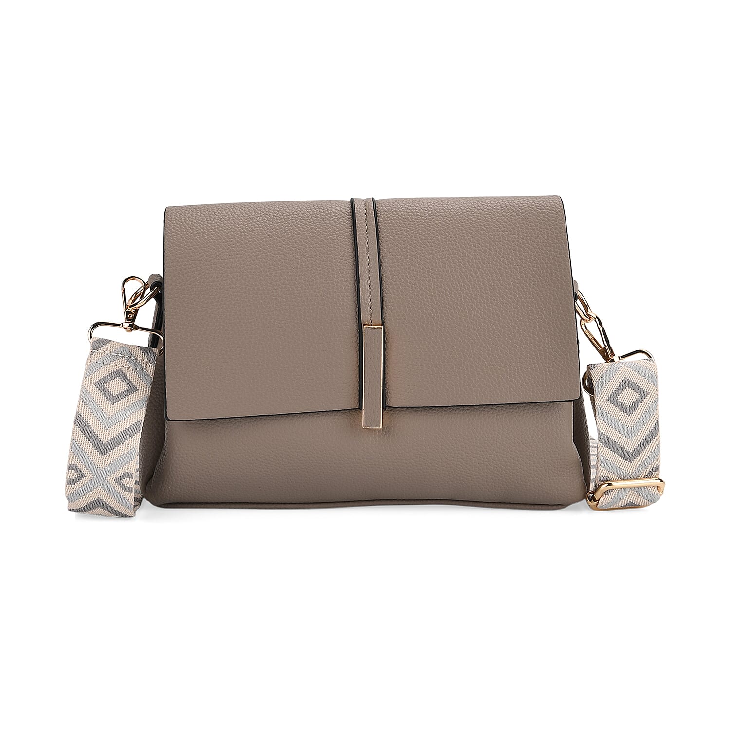 Artisan Sling Bag with Geometric Pattern Strap - Light Brown