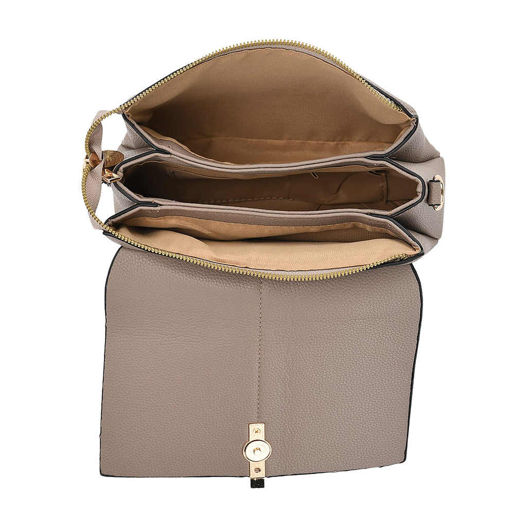 Artisan Sling Bag with Geometric Pattern Strap - Light Brown