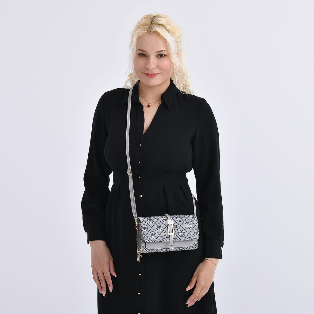 Monogram Pattern Crossbody Bag - Grey