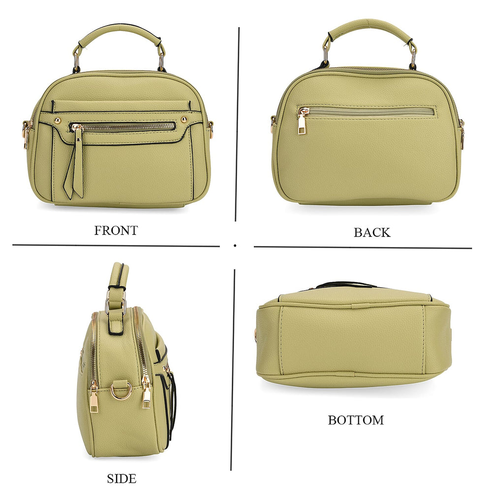 Structured Crossbody Bag with Patterned Strap - Green