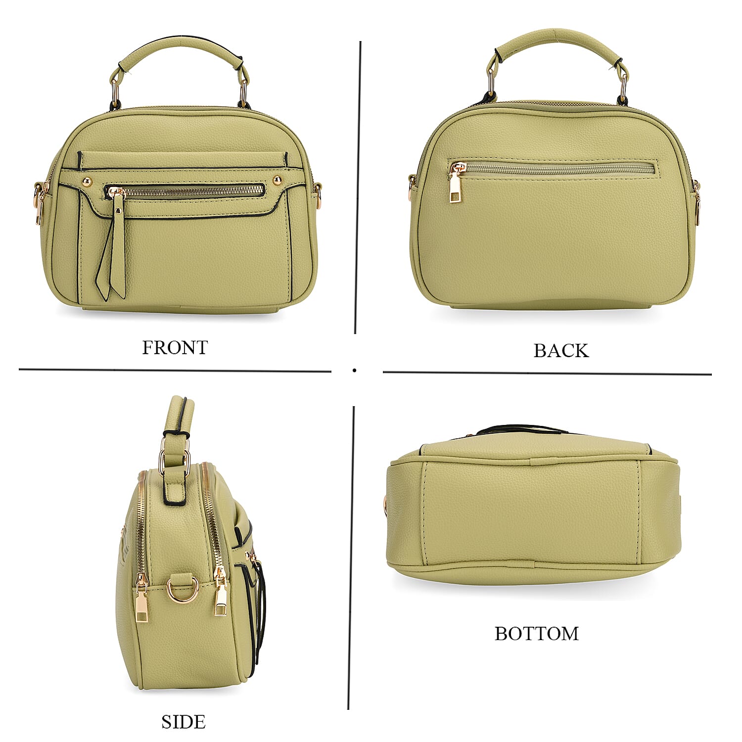 Structured Crossbody Bag with Patterned Strap - Green