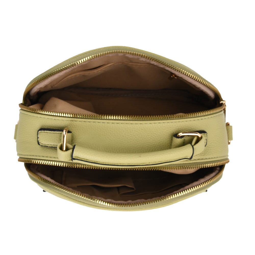 Structured Crossbody Bag with Patterned Strap - Green