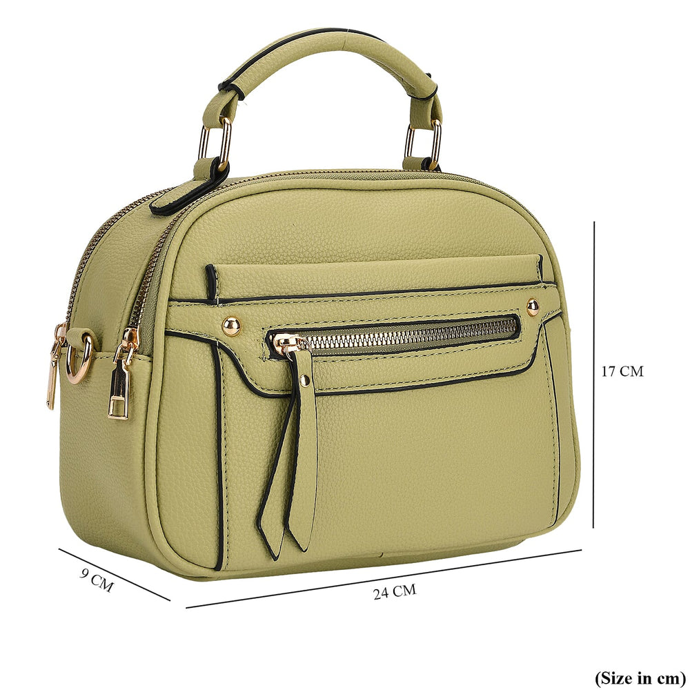 Structured Crossbody Bag with Patterned Strap - Green