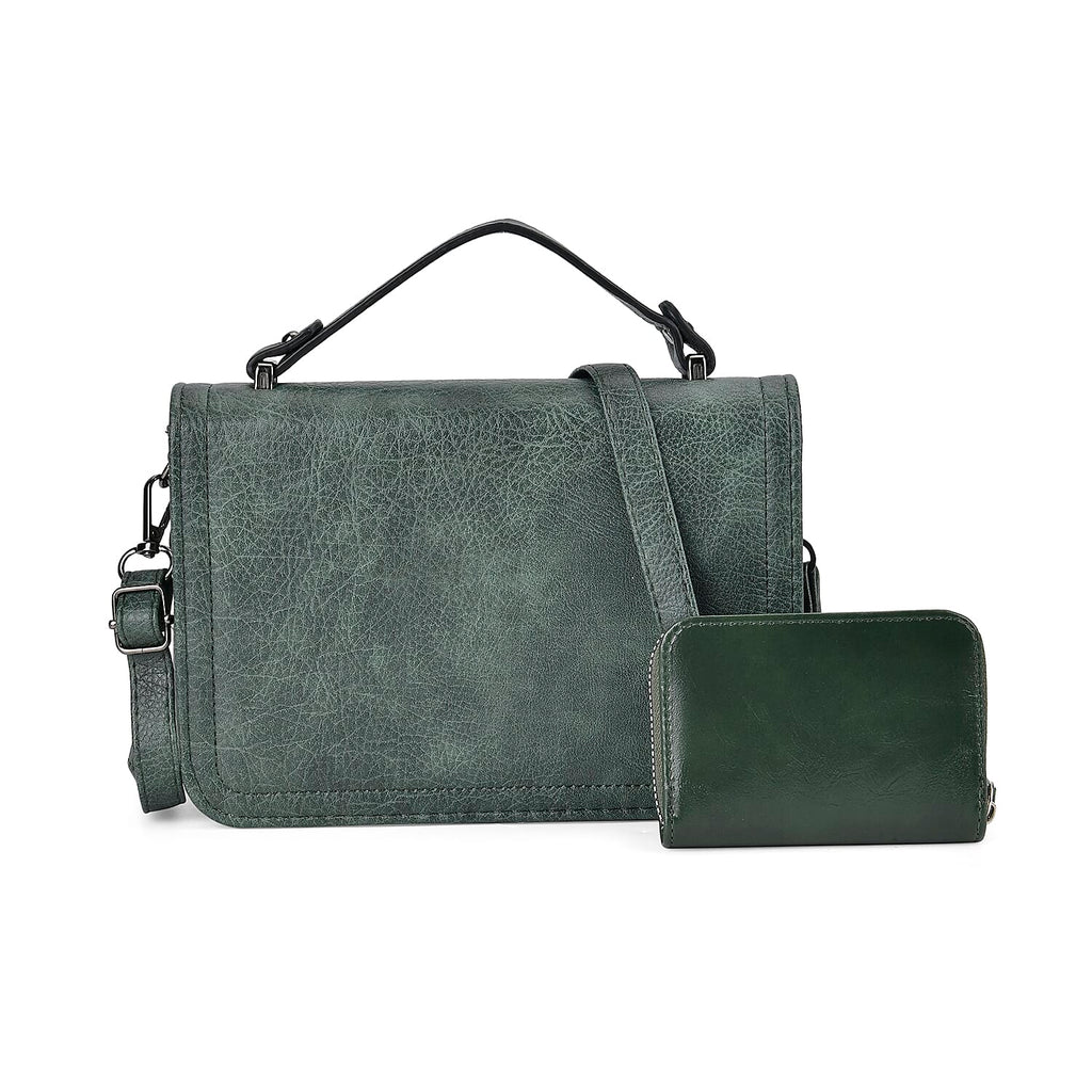 Set of 2- Sling Crossbody Bag with Card Holder - Green