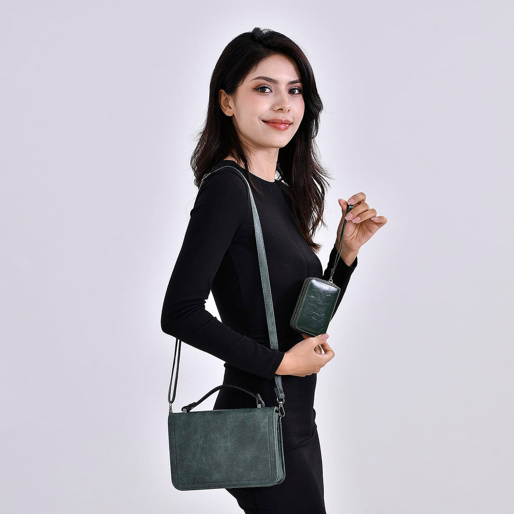 Set of 2- Sling Crossbody Bag with Card Holder - Green