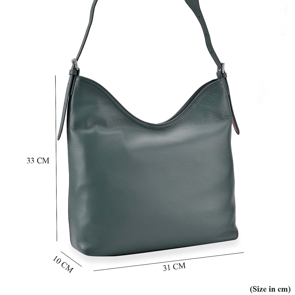 Hongkong Closeout Deal - 100% Genuine Leather Litchi Embossed Crossbody Bag - Green