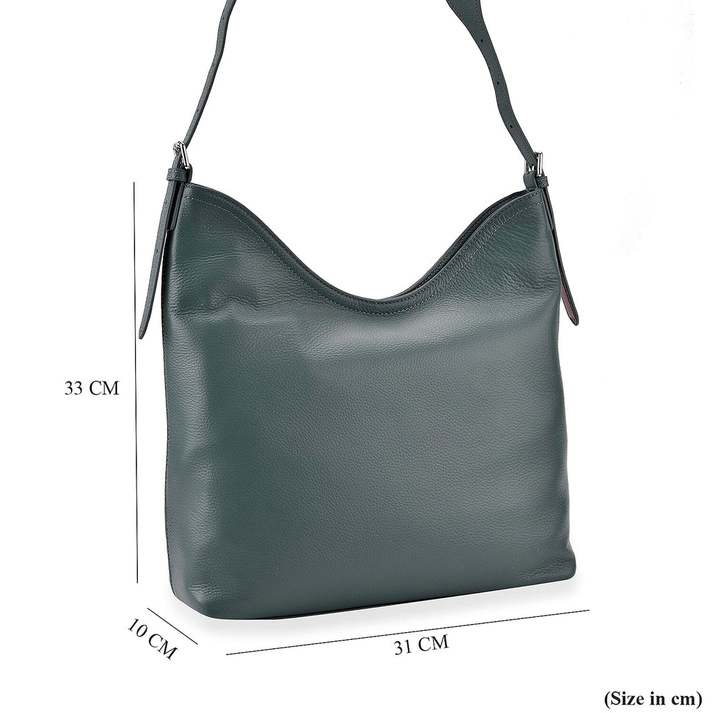 Hongkong Closeout Deal - 100% Genuine Leather Litchi Embossed Crossbody Bag - Green