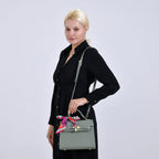 Kelly-Style Shoulder Bag with Scarf Accent & Adjustable Strap - Green