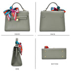 Kelly-Style Shoulder Bag with Scarf Accent & Adjustable Strap - Green