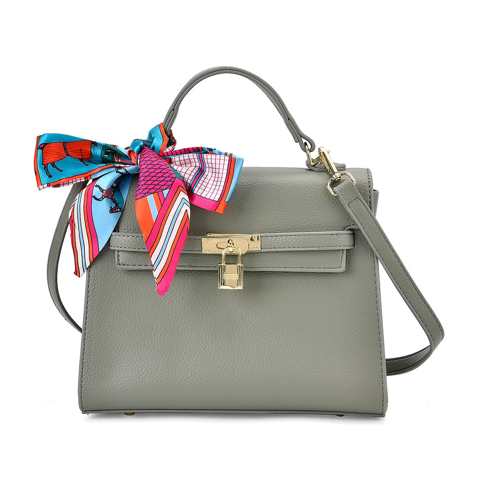 Elegant Crossbody Bag with Scarf & Adjustable Strap - Green