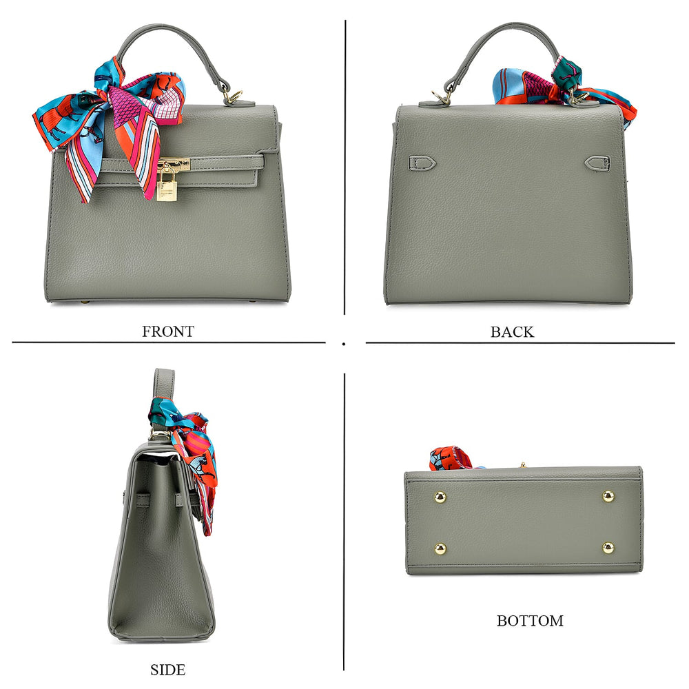 Elegant Crossbody Bag with Scarf & Adjustable Strap - Green