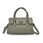 Croc Embossed Crossbody Bag with Lock & Top Handle - Sage