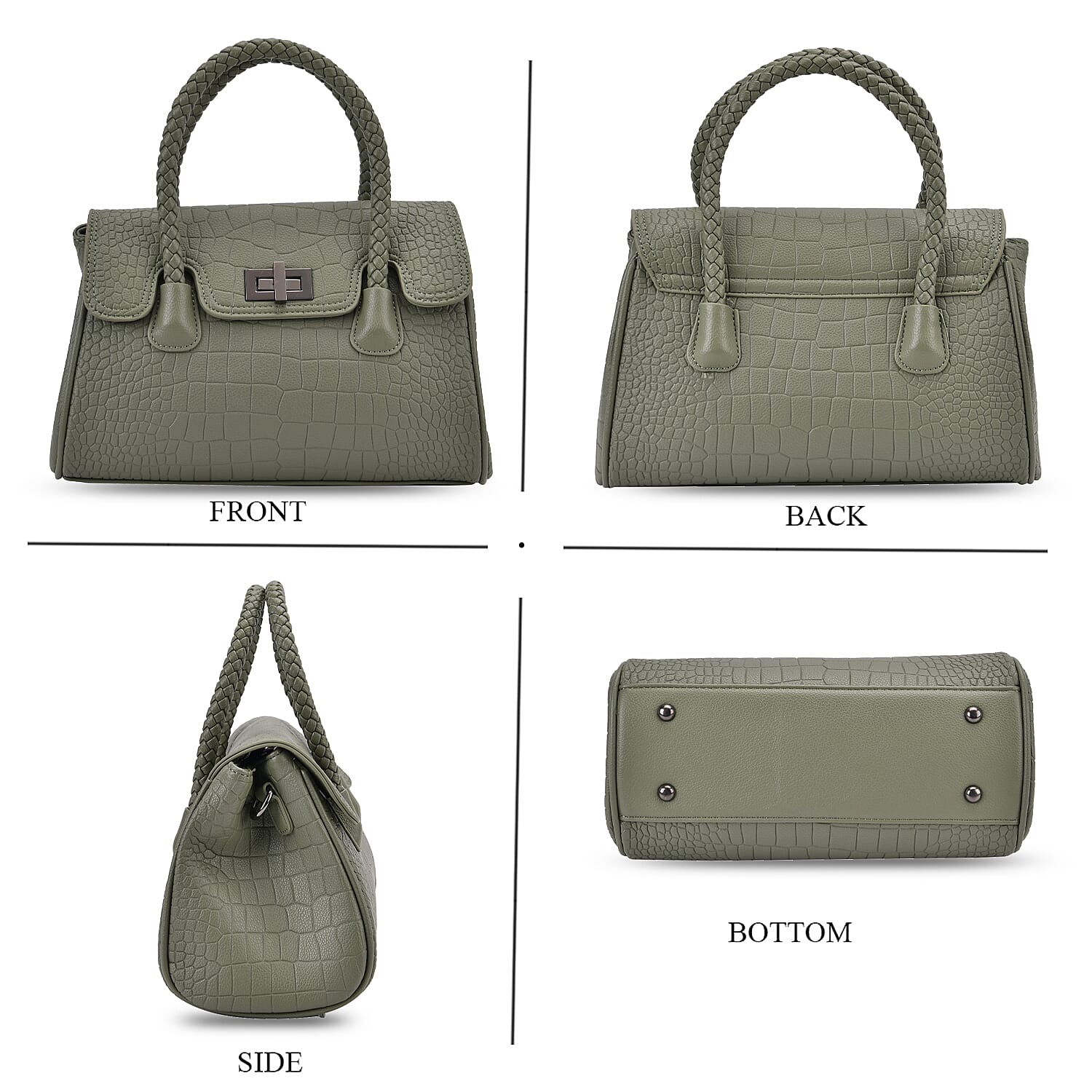 Croc Embossed Crossbody Bag with Lock & Top Handle - Sage