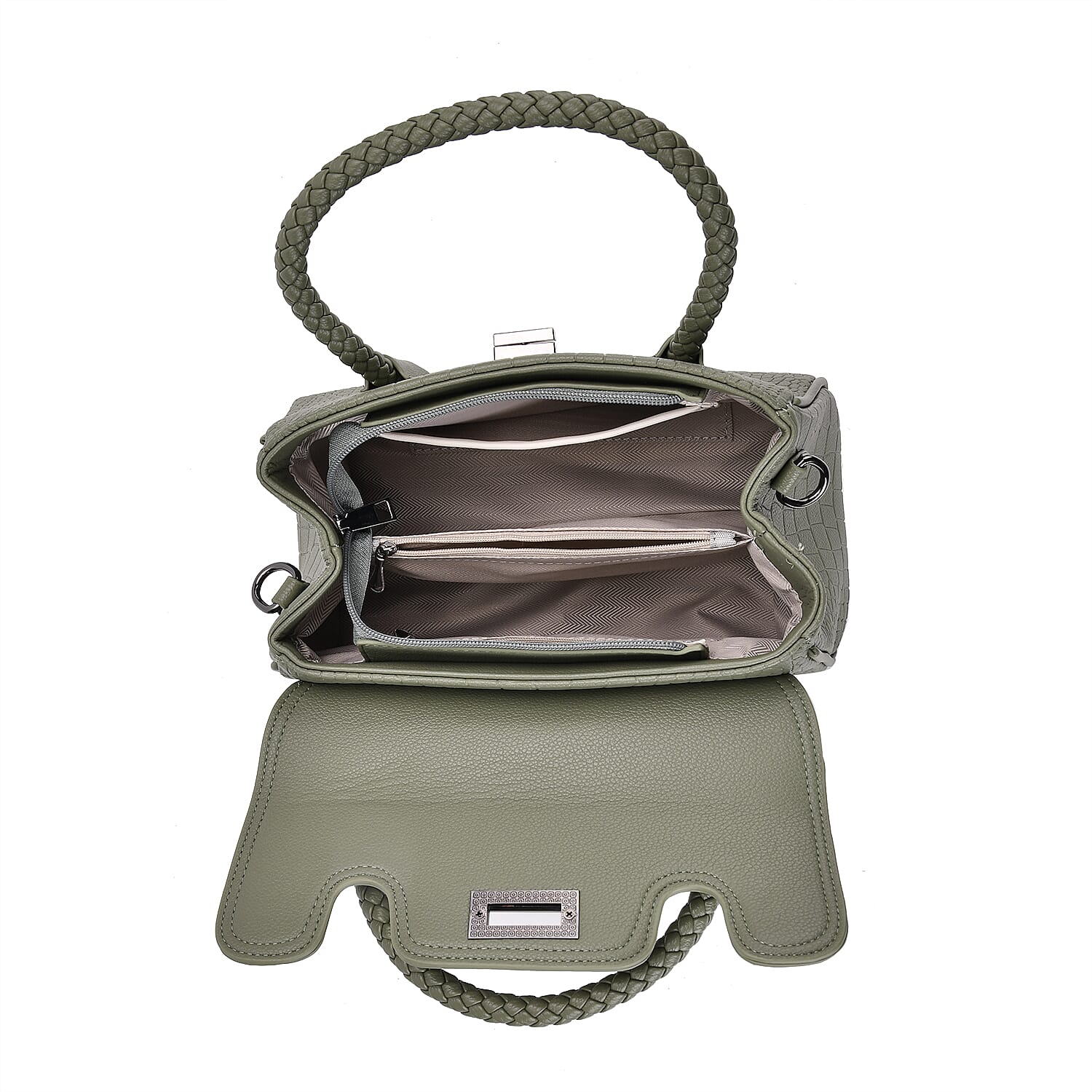 Croc Embossed Crossbody Bag with Lock & Top Handle - Sage