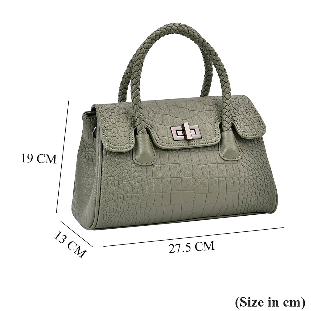 Croc Embossed Crossbody Bag with Lock & Top Handle - Sage