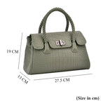 Croc Embossed Crossbody Bag with Lock & Top Handle - Sage